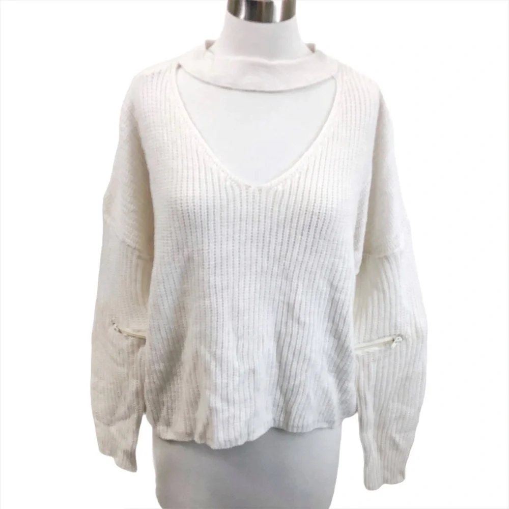 No Comment NY LA Cream Ribbed Choker Sweater NWT M